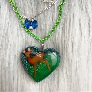 Ritzee Rebel Fairytale Deer In the Grass Resin Necklace